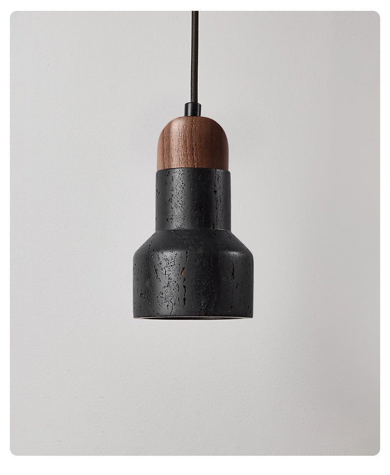 Suspension moderne Olen en pierre Noir travertin et noyer