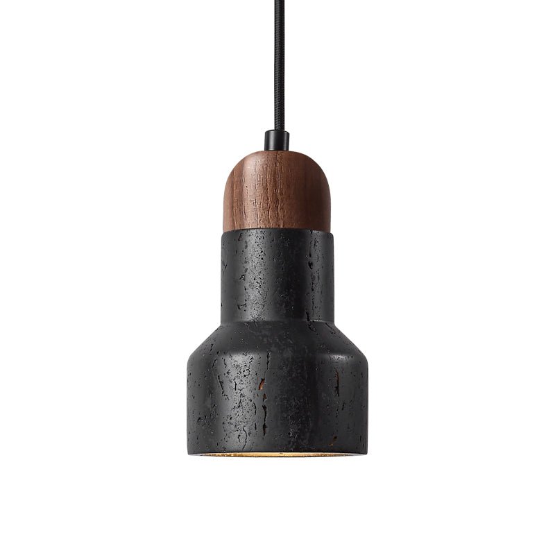 Suspension moderne Olen en pierre Noir travertin et noyer