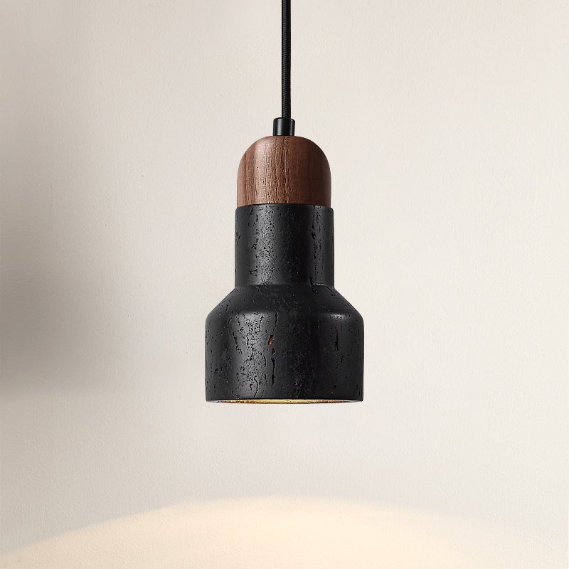 Suspension moderne Olen en pierre Noir travertin et noyer