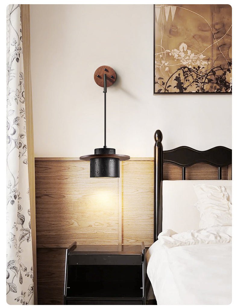Applique murale moderne Hartley en Noir travertin et noyer bois