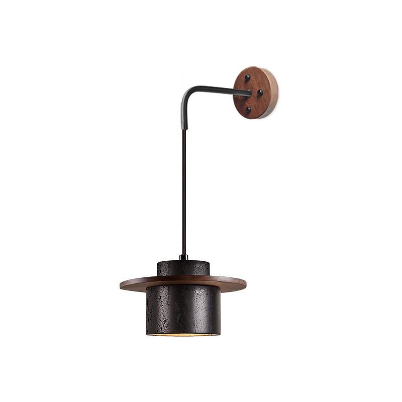 Applique murale moderne Hartley en Noir travertin et noyer bois