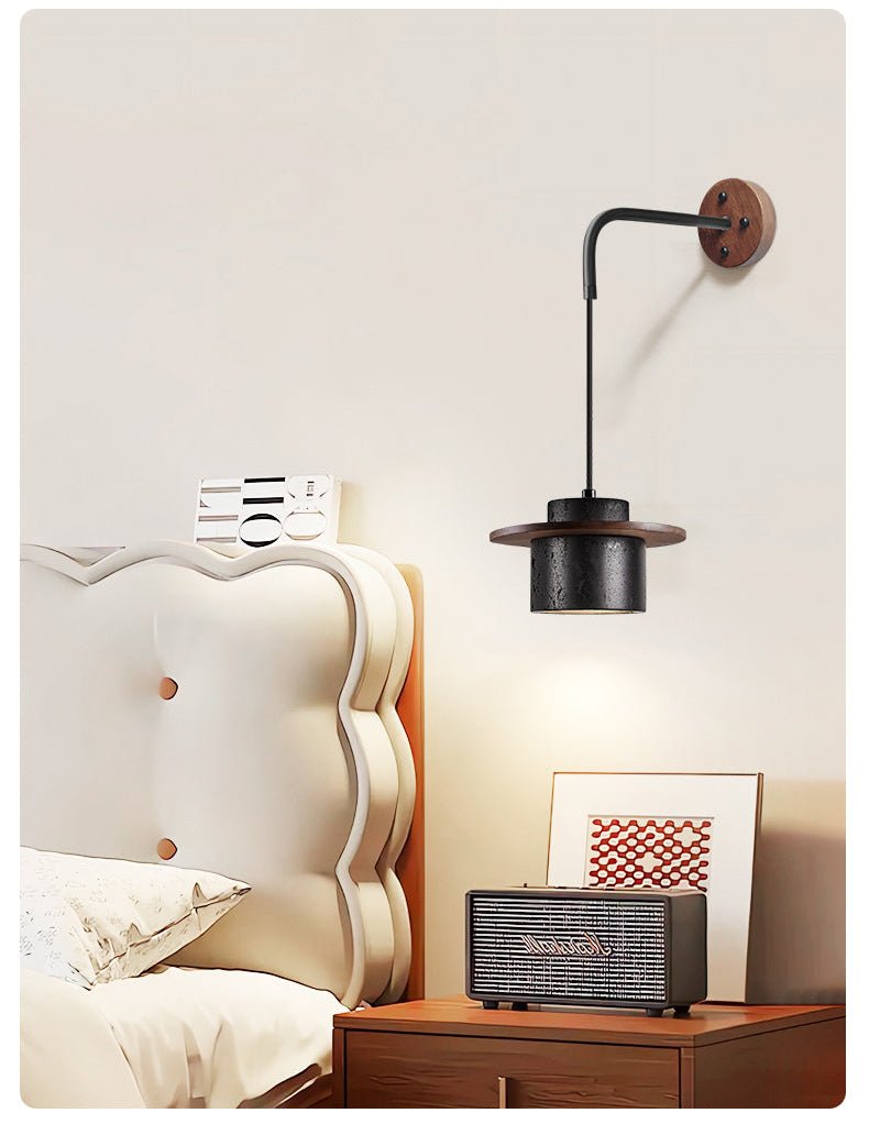 Applique murale moderne Hartley en Noir travertin et noyer bois