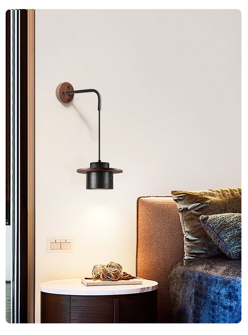Applique murale moderne Hartley en Noir travertin et noyer bois