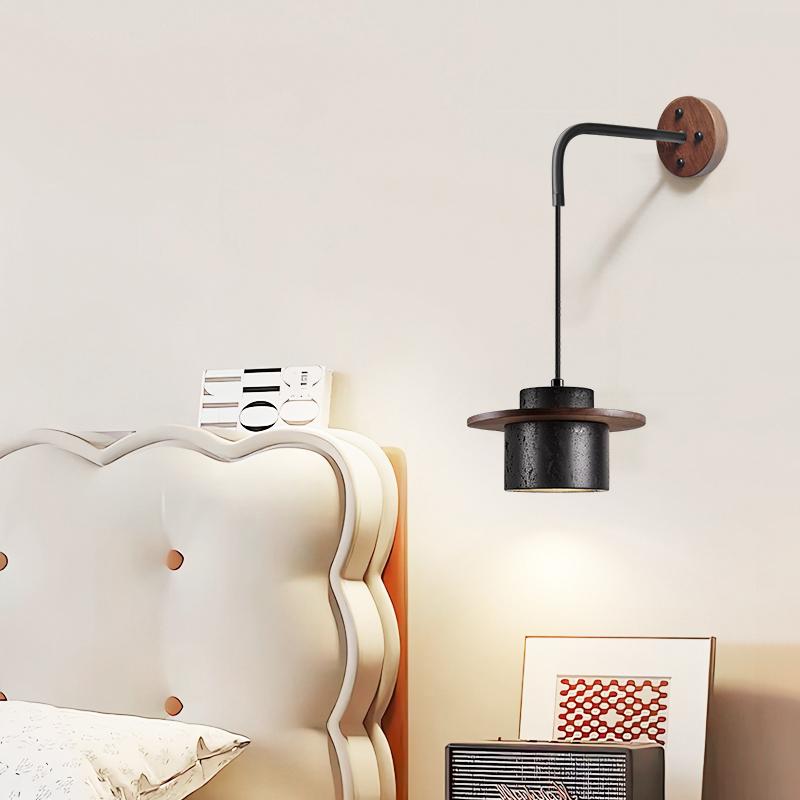 Applique murale moderne Hartley en Noir travertin et noyer bois