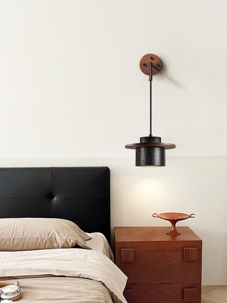 Applique murale moderne Hartley en Noir travertin et noyer bois
