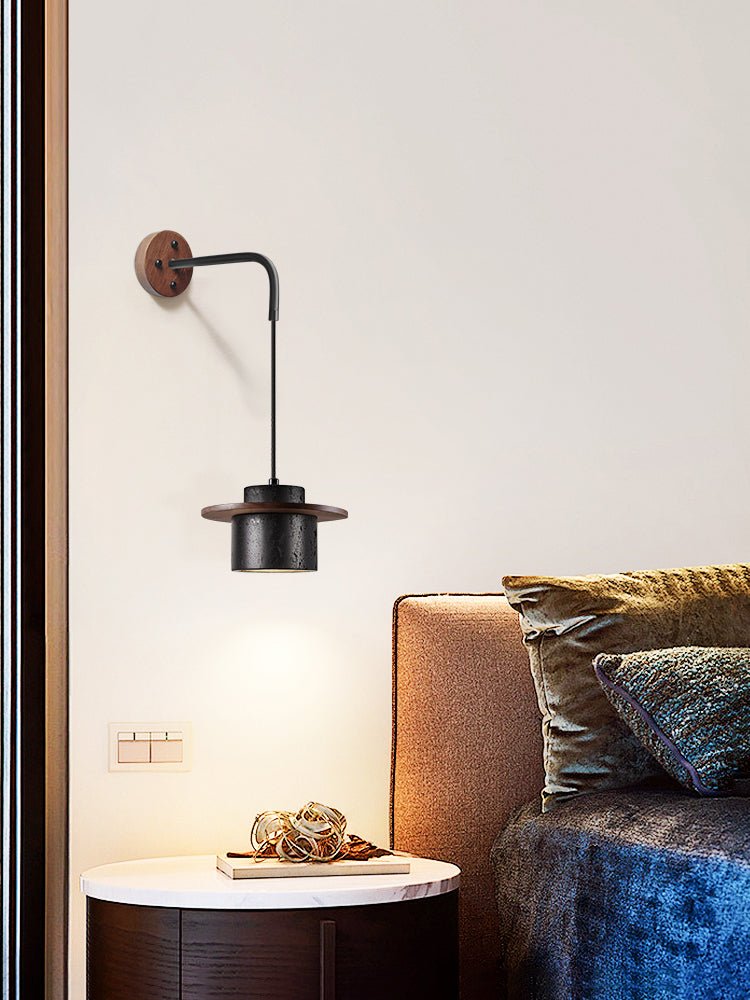Applique murale moderne Hartley en Noir travertin et noyer bois