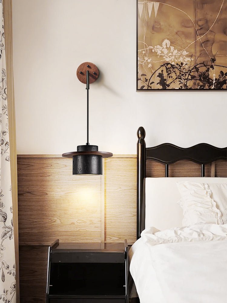 Applique murale moderne Hartley en Noir travertin et noyer bois