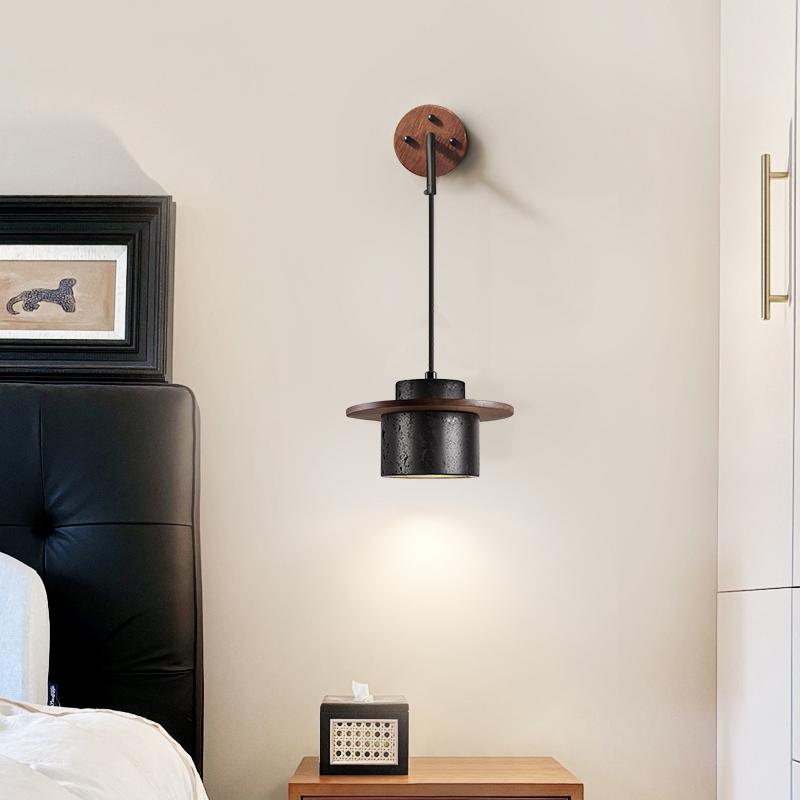Applique murale moderne Hartley en Noir travertin et noyer bois
