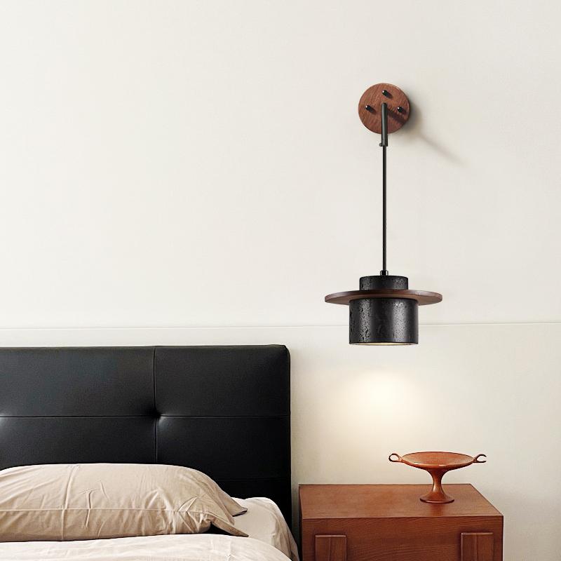 Applique murale moderne Hartley en Noir travertin et noyer bois