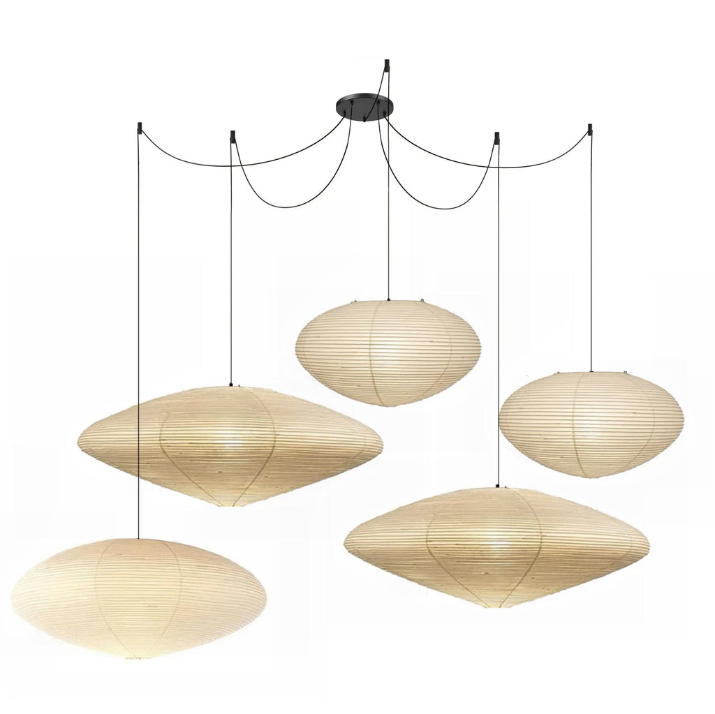 Suspension moderne Ove en papier Blanc et noir câble