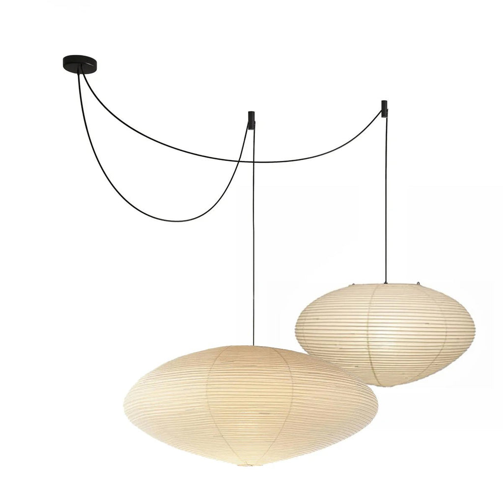 Suspension moderne Ove en papier Blanc et noir câble