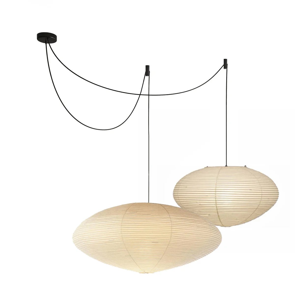Suspension moderne Ove en papier Blanc et noir câble