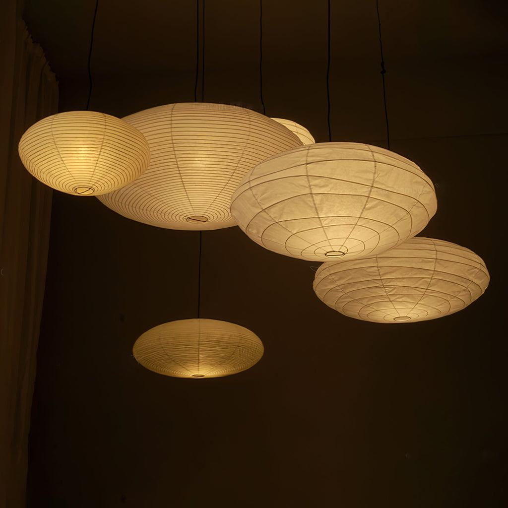 Suspension moderne Ove en papier Blanc et blanc câble