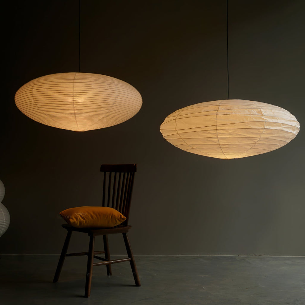 Suspension moderne Ove en papier Blanc et blanc câble