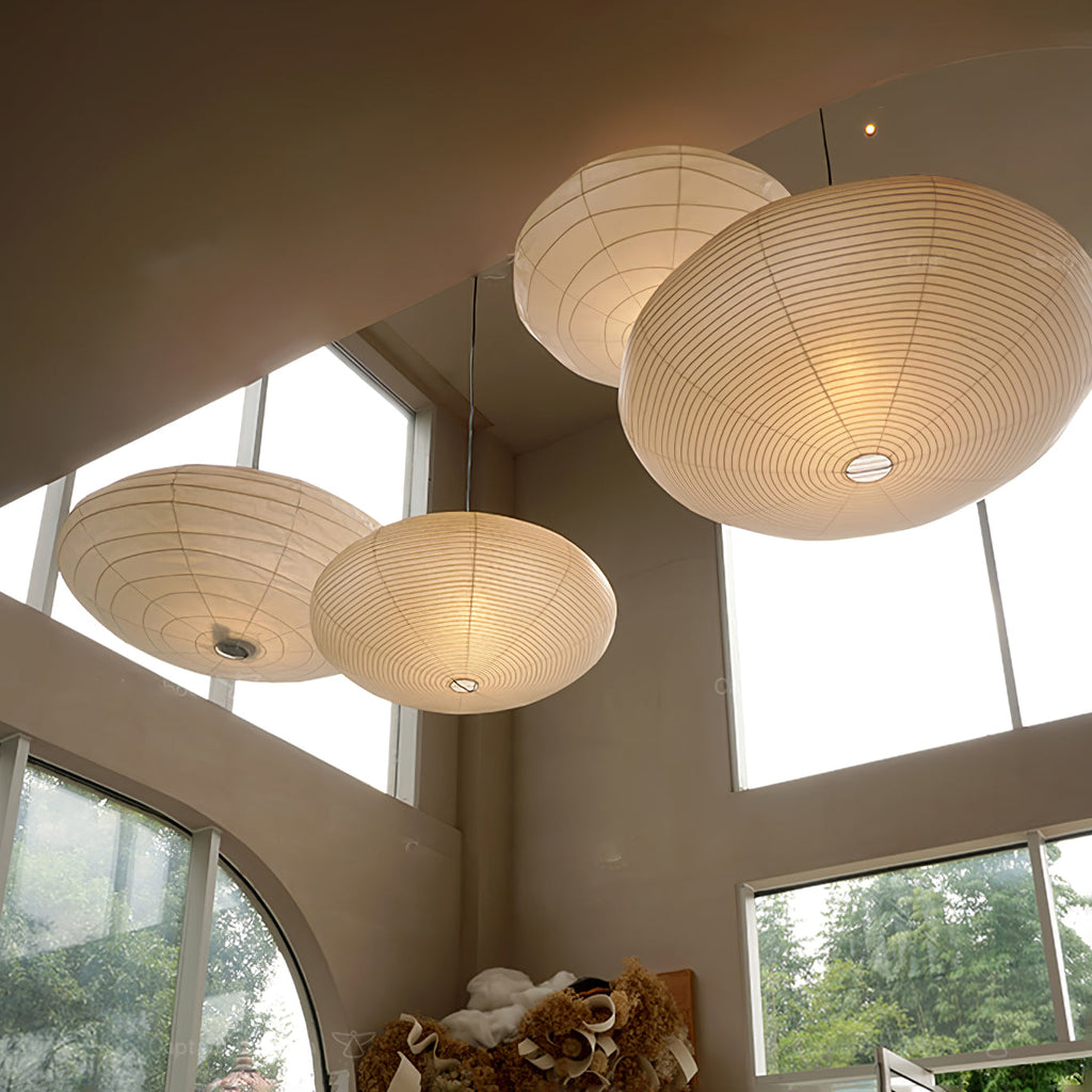 Suspension moderne Ove en papier Blanc et blanc câble