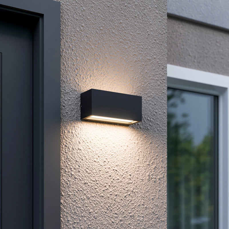 Compact Double-Beam LED Outdoor Wall Light, Up and Down, Charcoal Gray