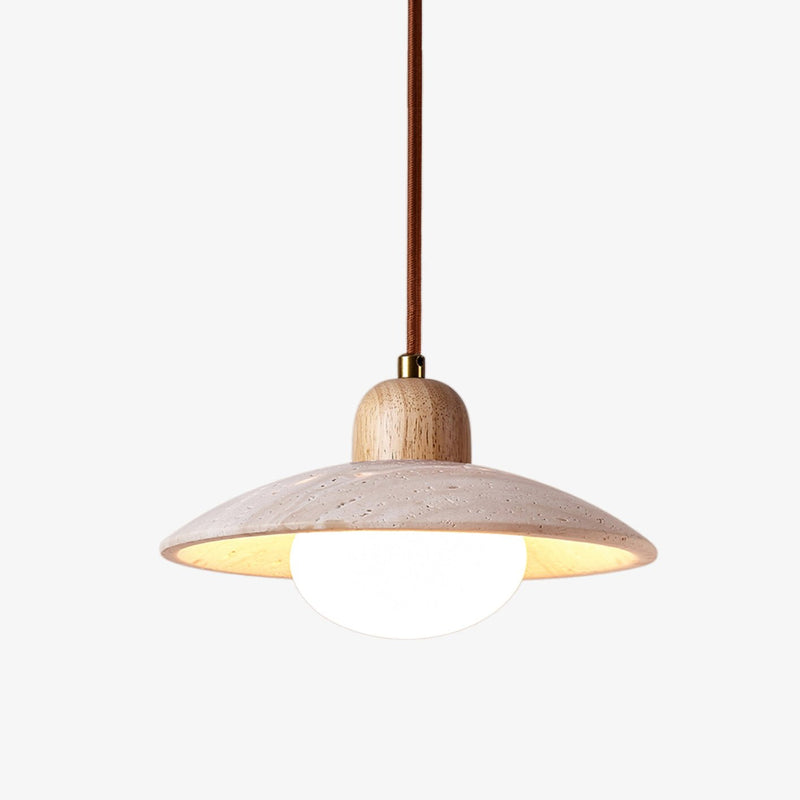 Suspension moderne Svanur en Bois et travertin jaune