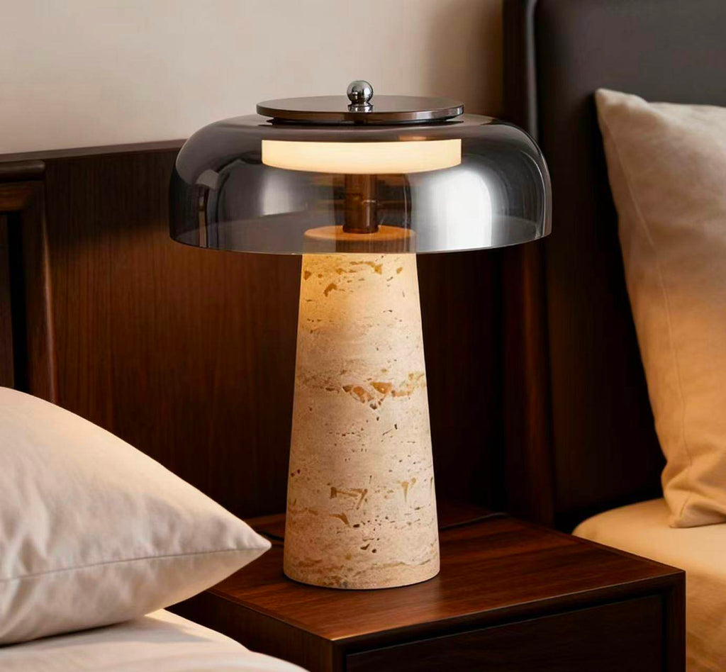 Lampe à poser moderne Kaino en Smoky gris et travertin jaune
