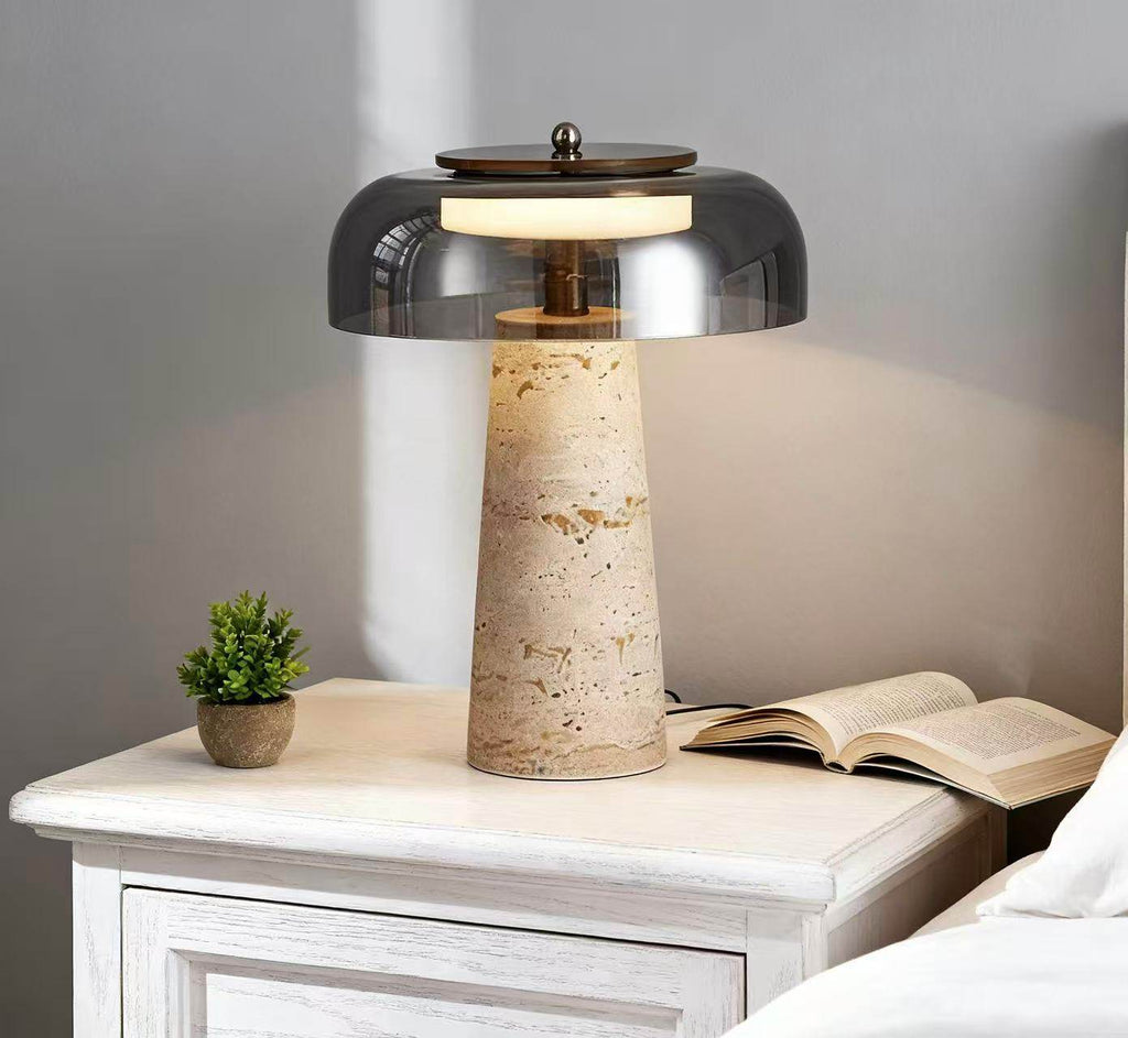 Lampe à poser moderne Kaino en Smoky gris et travertin jaune