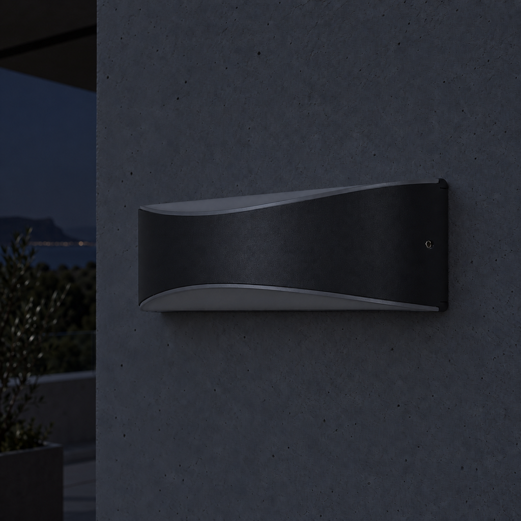 Applique extérieure Axe, de nuit et éteinte