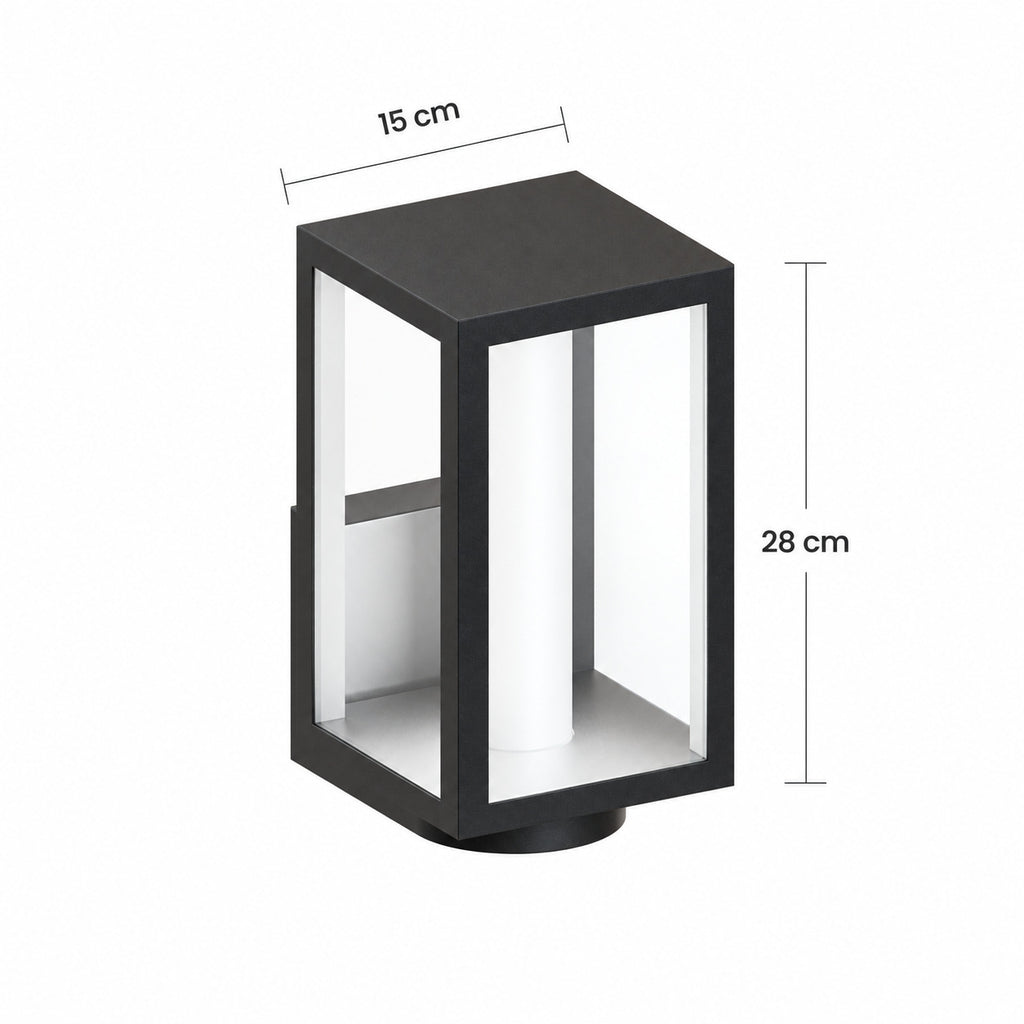 Schéma des dimensions de la version filaire : largeur 15 cm, hauteur 28 cm