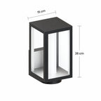 Schéma des dimensions de la version filaire : largeur 15 cm, hauteur 28 cm