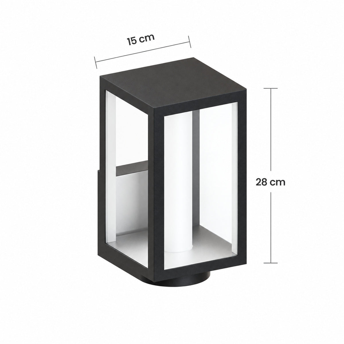 Schéma des dimensions de la version filaire : largeur 15 cm, hauteur 28 cm