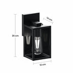 Schéma des dimensions de l’applique lanterne : hauteur 25 cm, profondeur 14 cm, largeur 12 cm