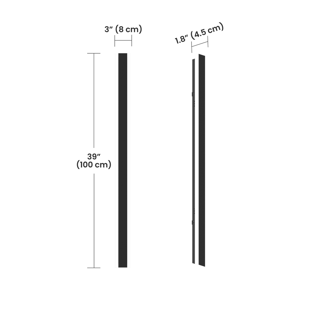 Schéma des dimensions : largeur 8 cm, profondeur 4,5 cm (exemple en 100 cm)