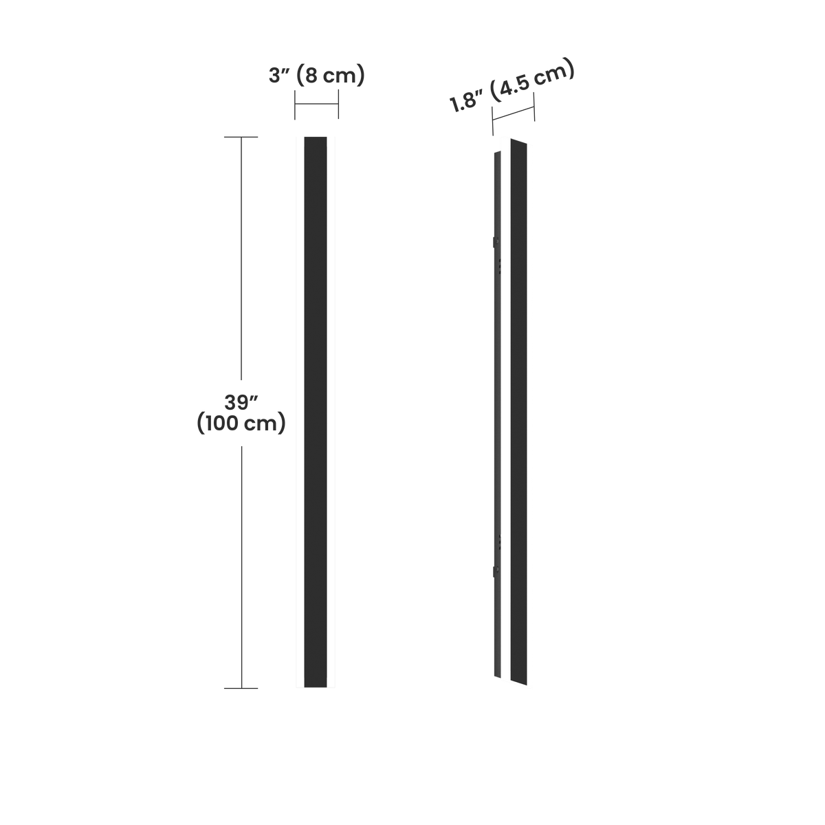 Schéma des dimensions : largeur 8 cm, profondeur 4,5 cm (exemple en 100 cm)