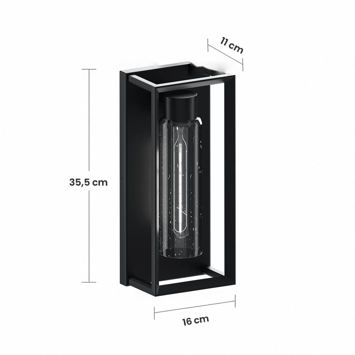 Schéma des dimensions : hauteur 35,5 cm, largeur 16 cm, profondeur 11 cm