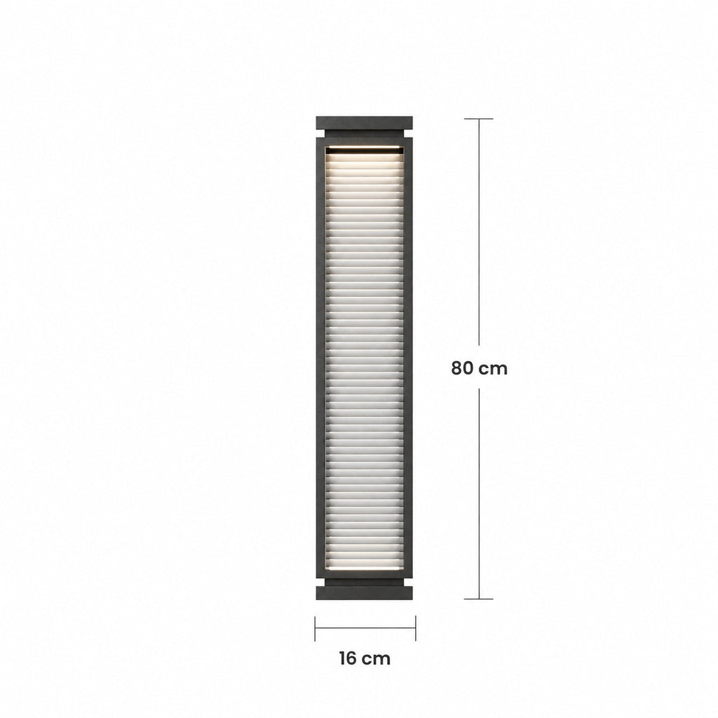 Schéma des dimensions de l’applique taille Moyen : hauteur 80 cm, largeur 16 cm