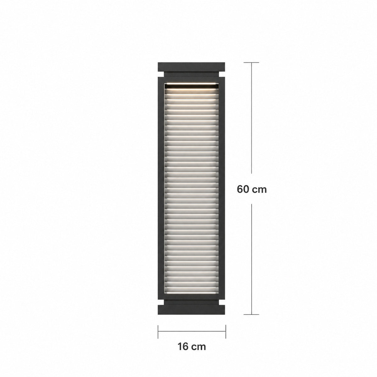 Schéma des dimensions de l’applique taille Petit : hauteur 60 cm, largeur 16 cm