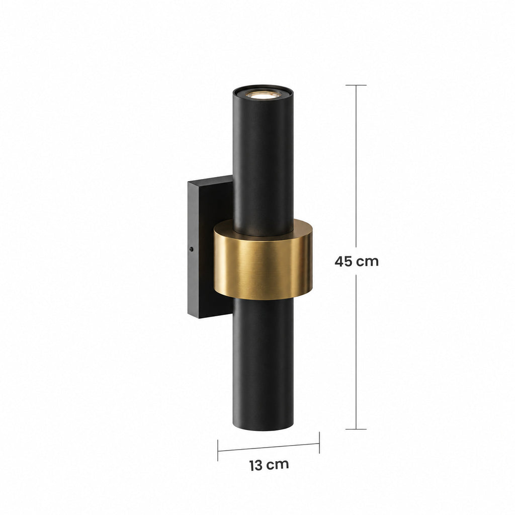 Schéma des dimensions de l’applique taille Moyen : hauteur 45 cm, diamètre 13 cm