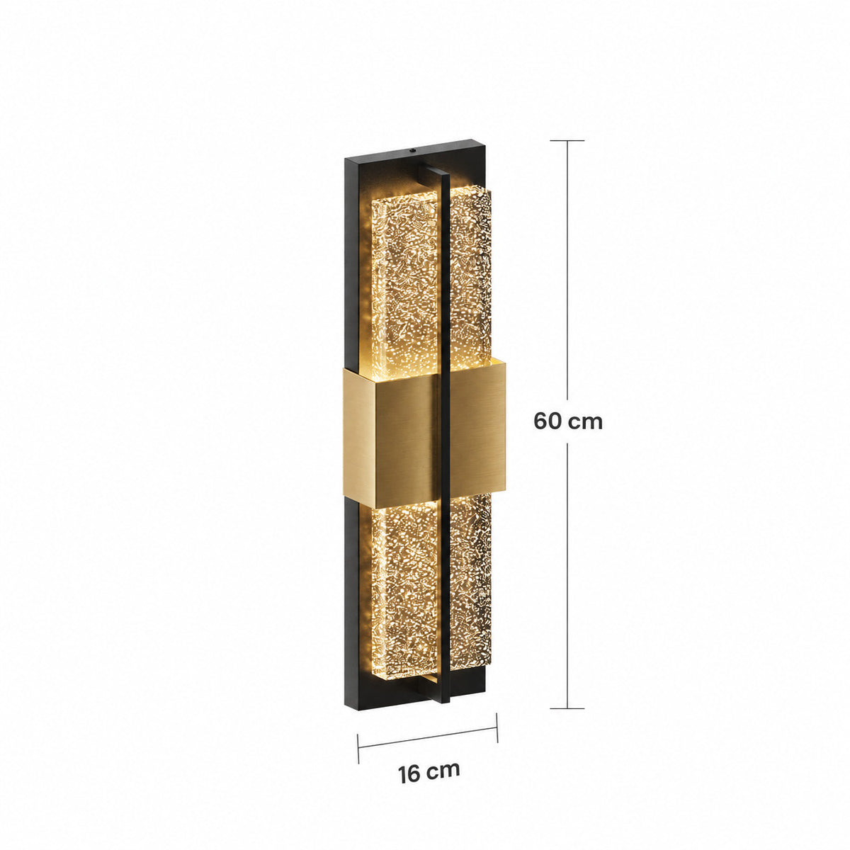 Schéma des dimensions de l’applique taille Moyen : hauteur 60 cm, largeur 16 cm