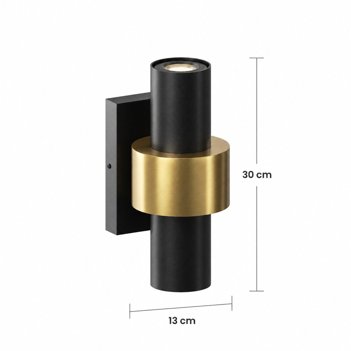 Schéma des dimensions de l’applique taille Petit : hauteur 30 cm, diamètre 13 cm