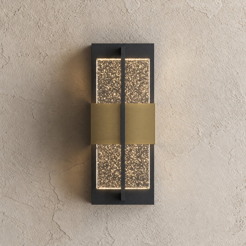 Black and Gold LED Outdoor Wall Light, Textured Glass, IP65, 3000 K