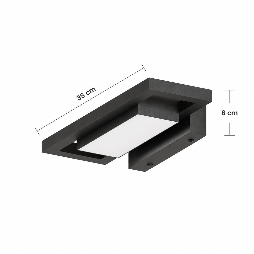 Schéma des dimensions de l’applique taille Petit : longueur 35 cm, hauteur 8 cm