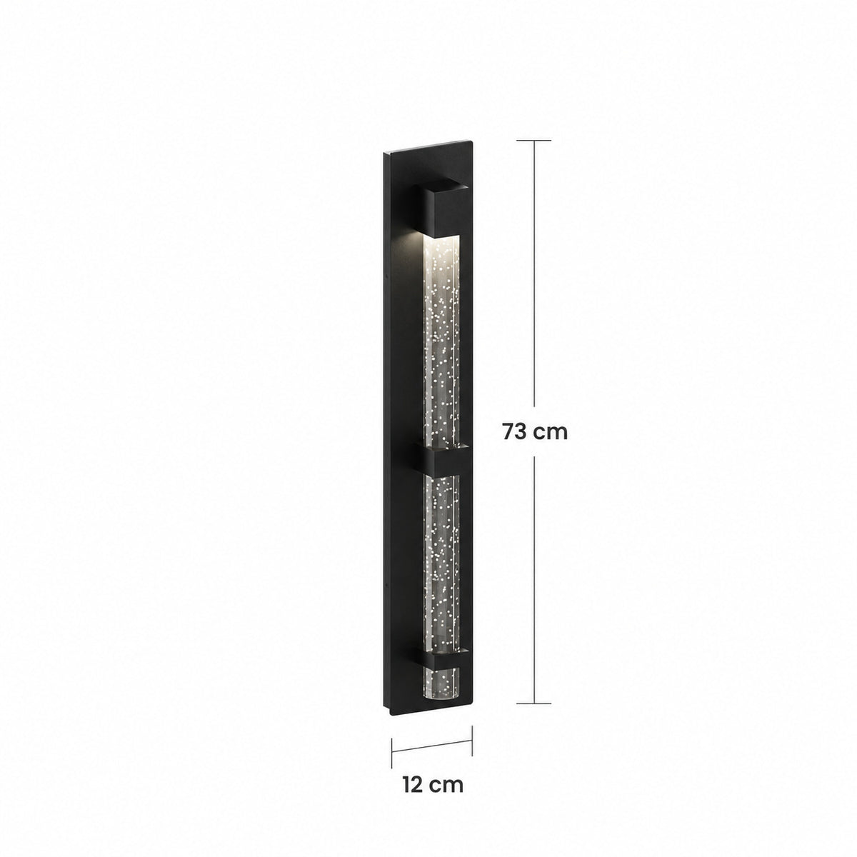 Schéma des dimensions de l’applique taille Grand : hauteur 73 cm, largeur 12 cm