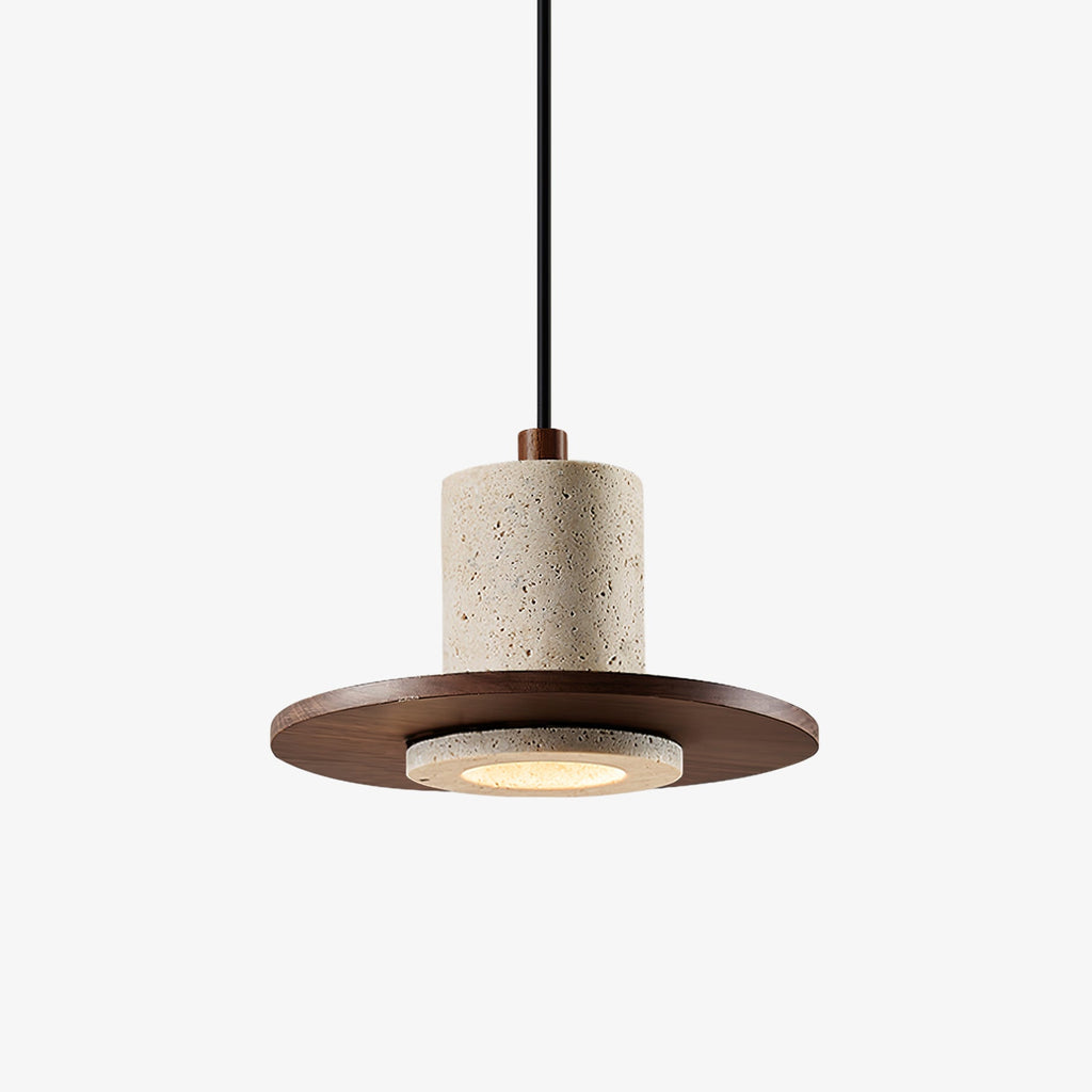Suspension moderne Eggert en Noyer bois et travertin jaune