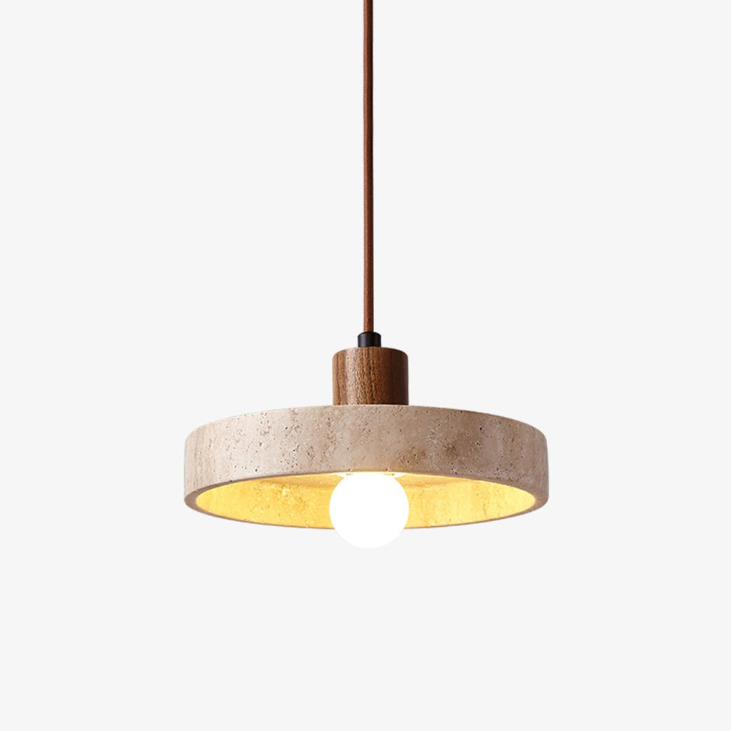 Suspension moderne Lenni en Noyer bois et travertin jaune