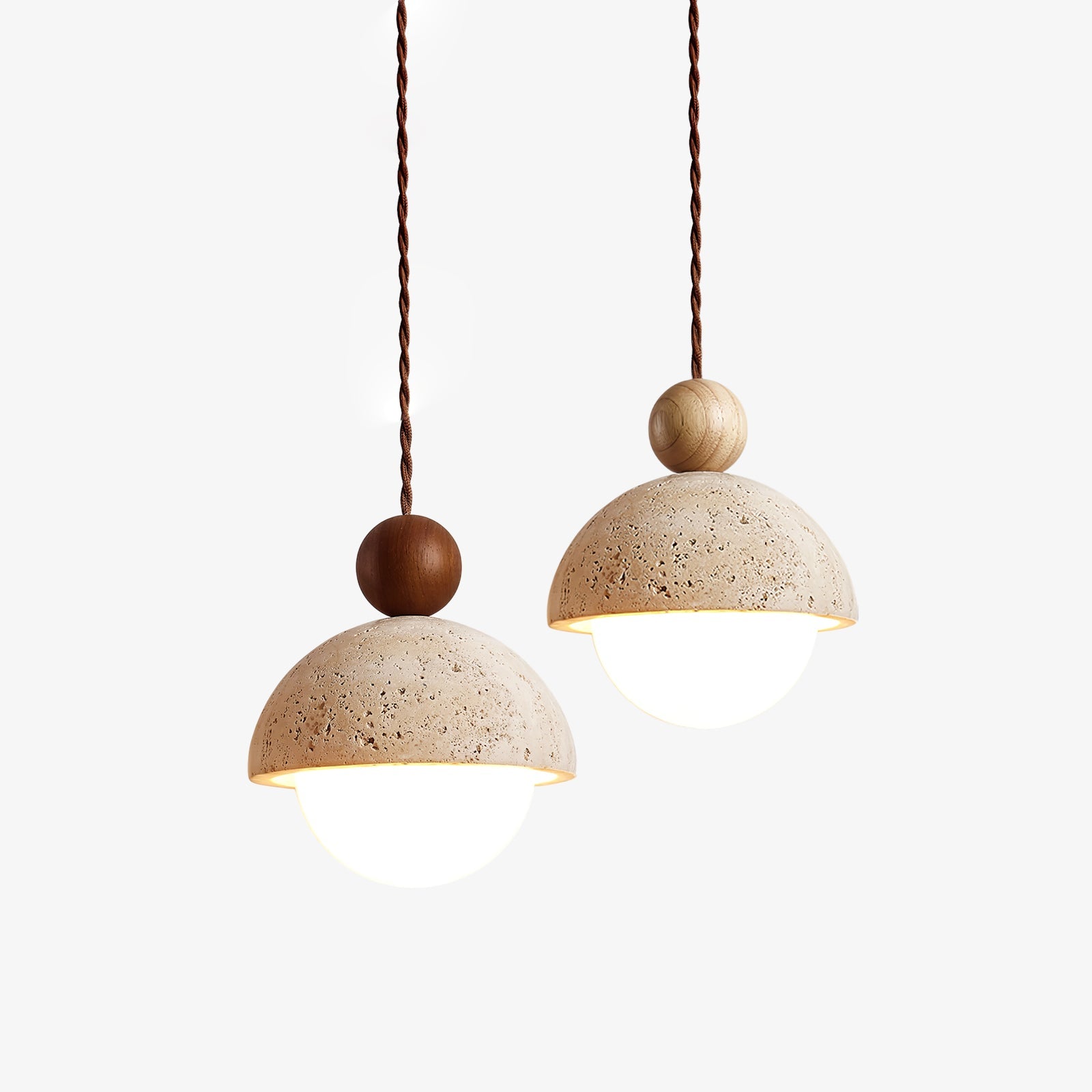 Suspension moderne Bjarni en Bois et travertin jaune