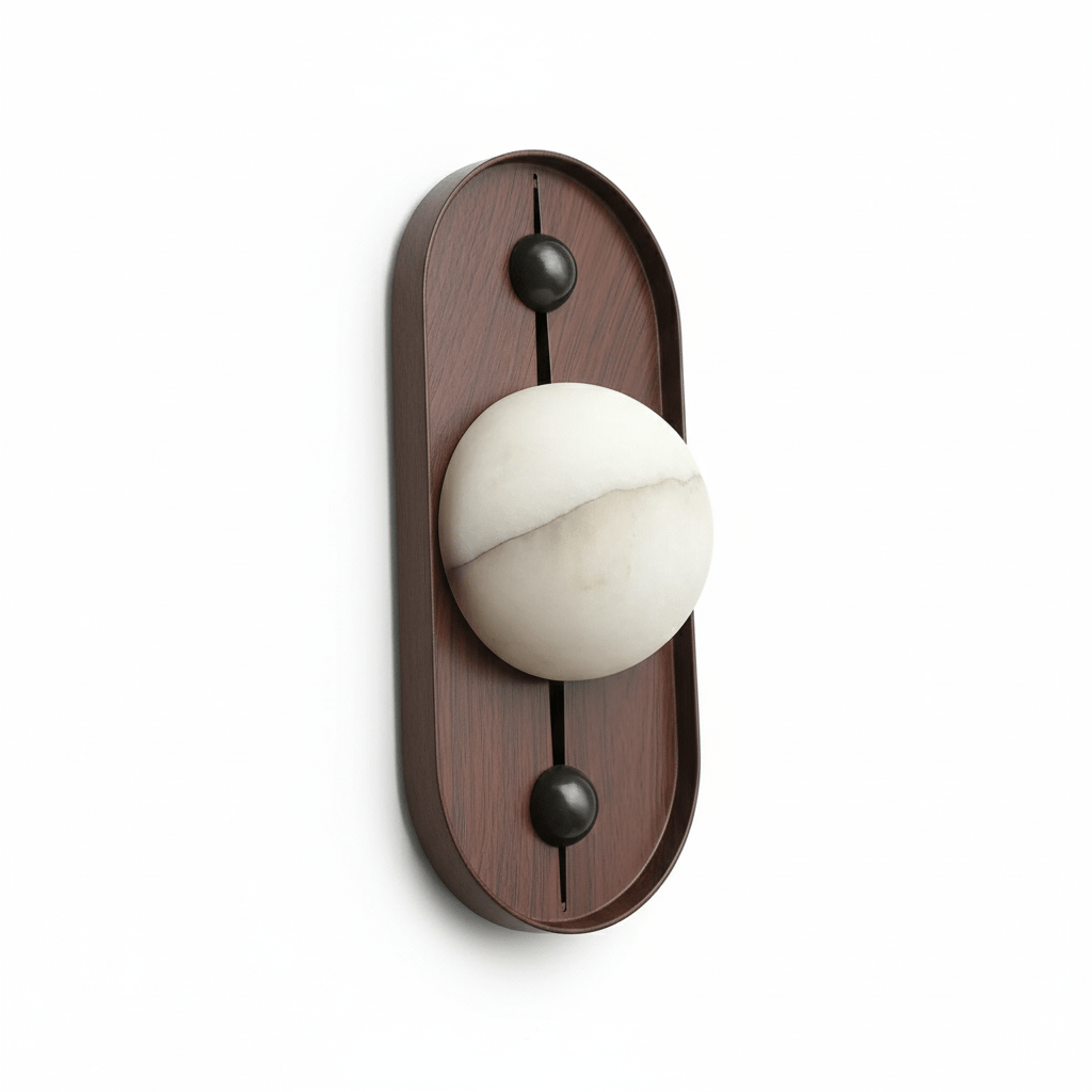 Applique murale moderne Hallfred en Albâtre Noyer bois et blanc