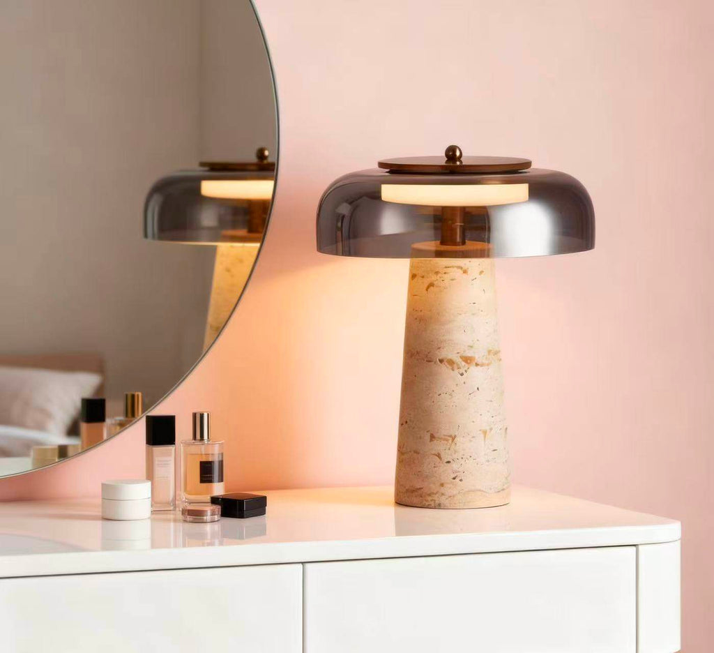 Lampe à poser moderne Kaino en Transparent et travertin jaune