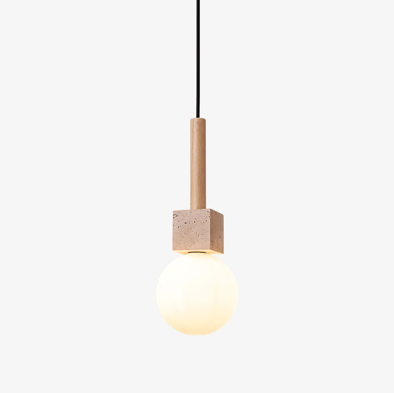Suspension moderne Hugi en Travertin jaune et bois