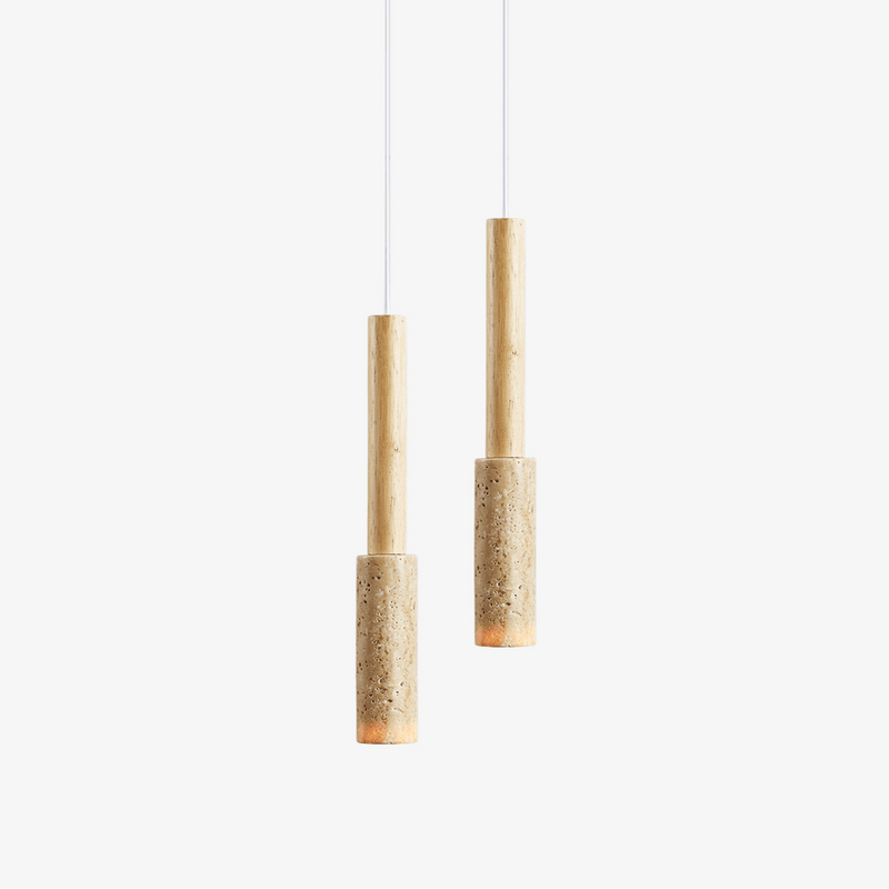 Suspension moderne Poe en Travertin jaune et bois