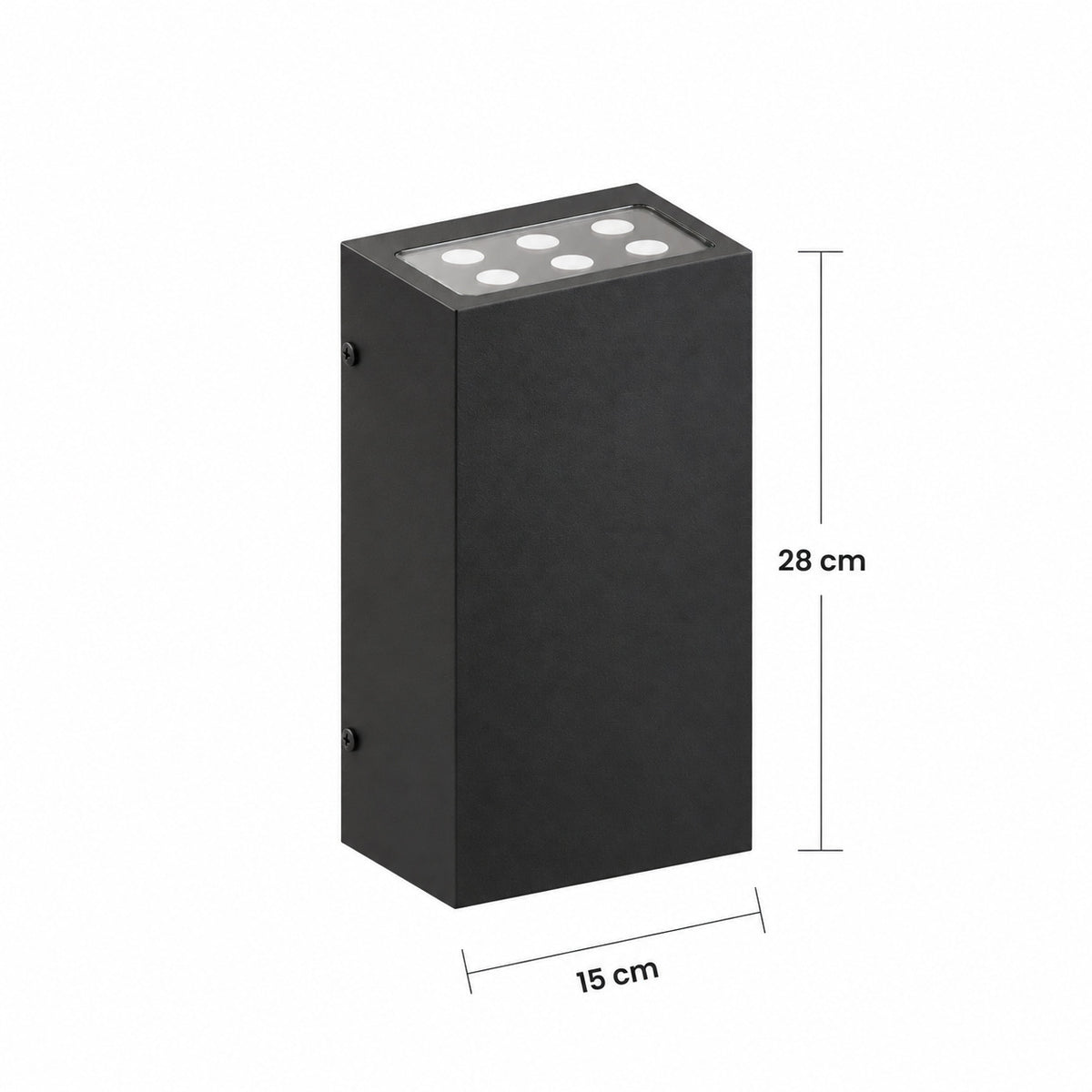 Schéma des dimensions de l’applique Écho : hauteur 28 cm, largeur 15 cm