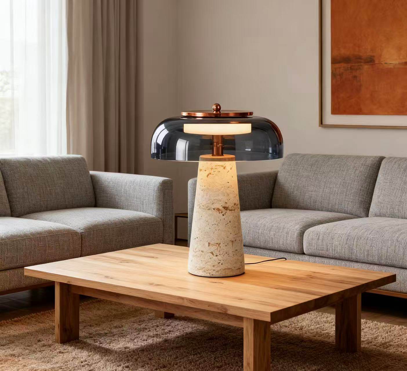 Lampe à poser moderne Kaino en Transparent et travertin jaune