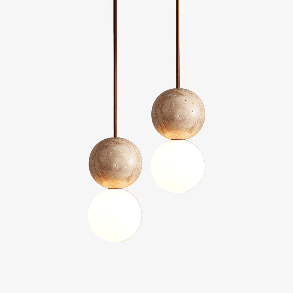 Suspension moderne Fridtjof en Travertin jaune et blanc