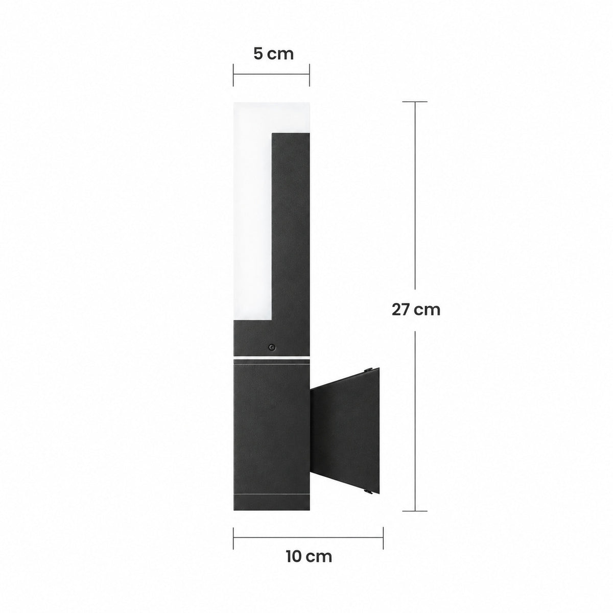 Schéma des dimensions du modèle simple : hauteur 27 cm, largeur 5 cm, profondeur 10 cm